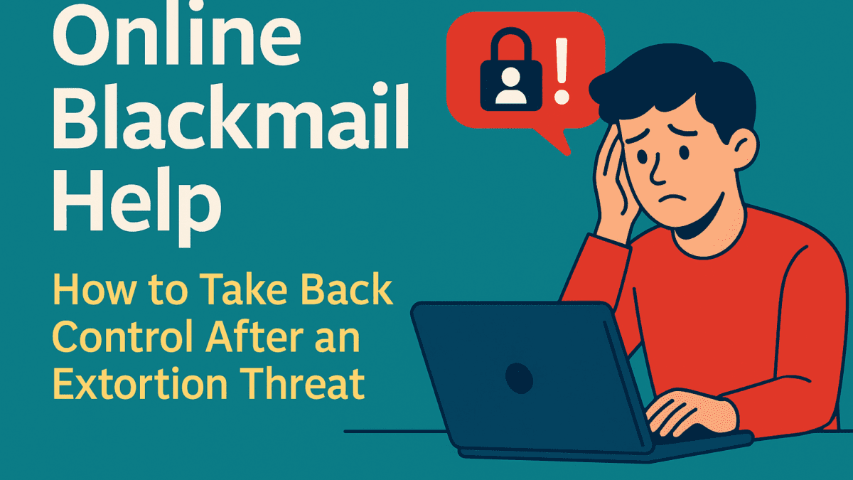 Man receiving online blackmail message on smartphone