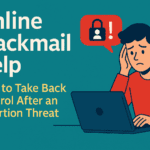 Man receiving online blackmail message on smartphone