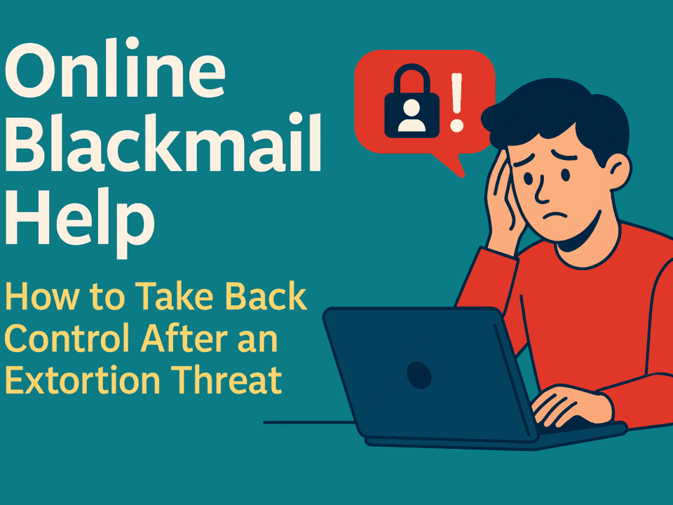 Man receiving online blackmail message on smartphone